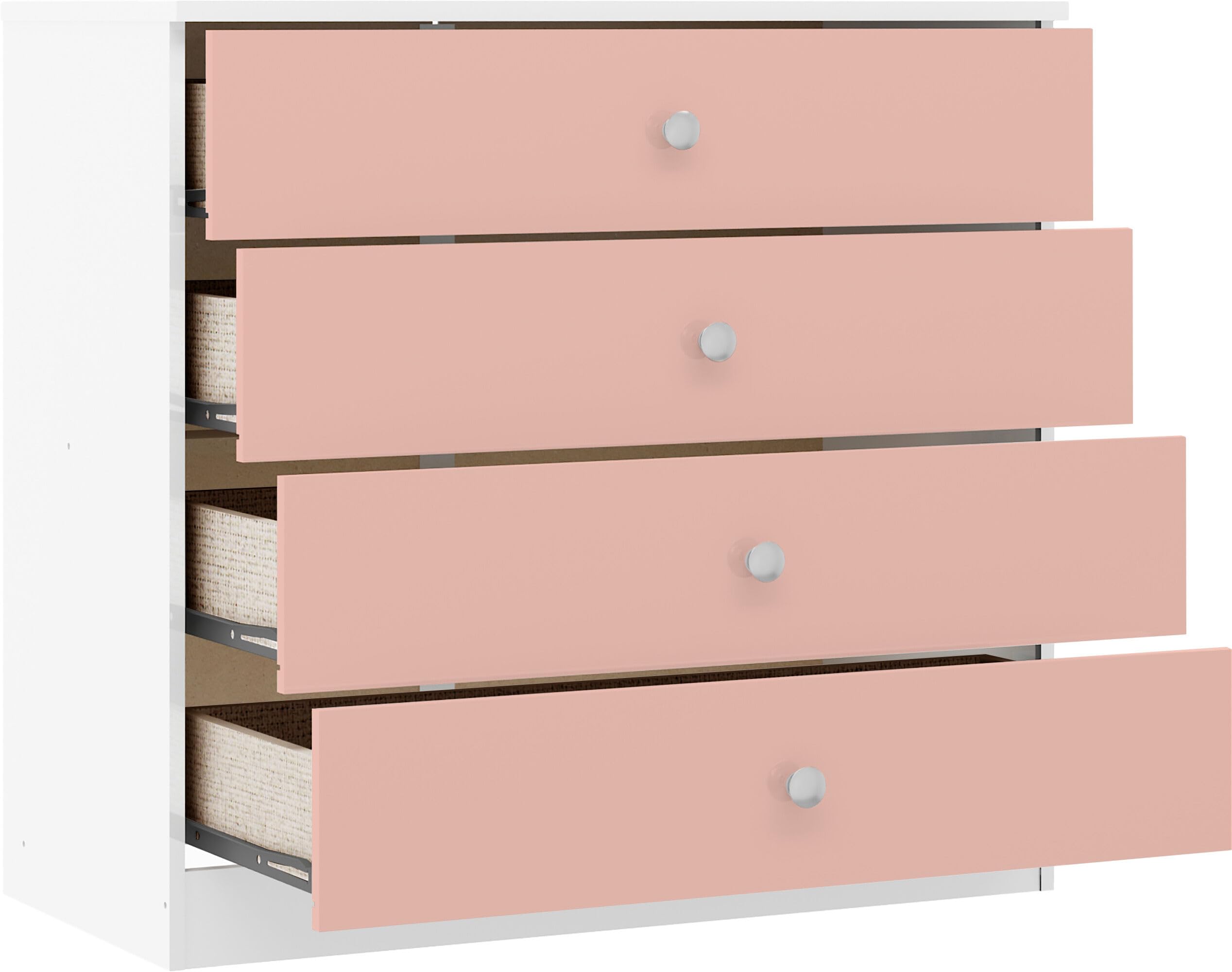 Denver Trio Children's Bedroom Furniture Set, 3 Piece, Wardrobe, Chest of Drawers and Bedside Table (White/Pink Gloss)