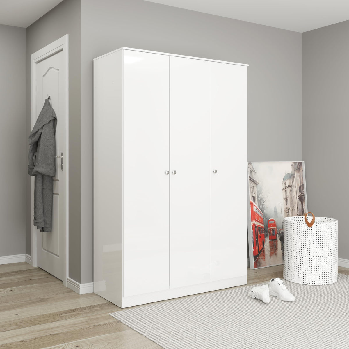 Seconique Denver 3 Door Wardrobe in Grey Gloss