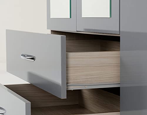 Furniture 321 Nevada 4 Door 2 Drawer Mirrored Wardrobe Grey Gloss, Light Oak Effect (No Delivery To Flats)