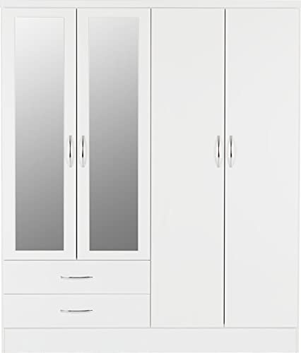 Furniture 321-4 Door 2 Drawer Mirrored Wardrobe White Gloss (No Delivery To Flats)