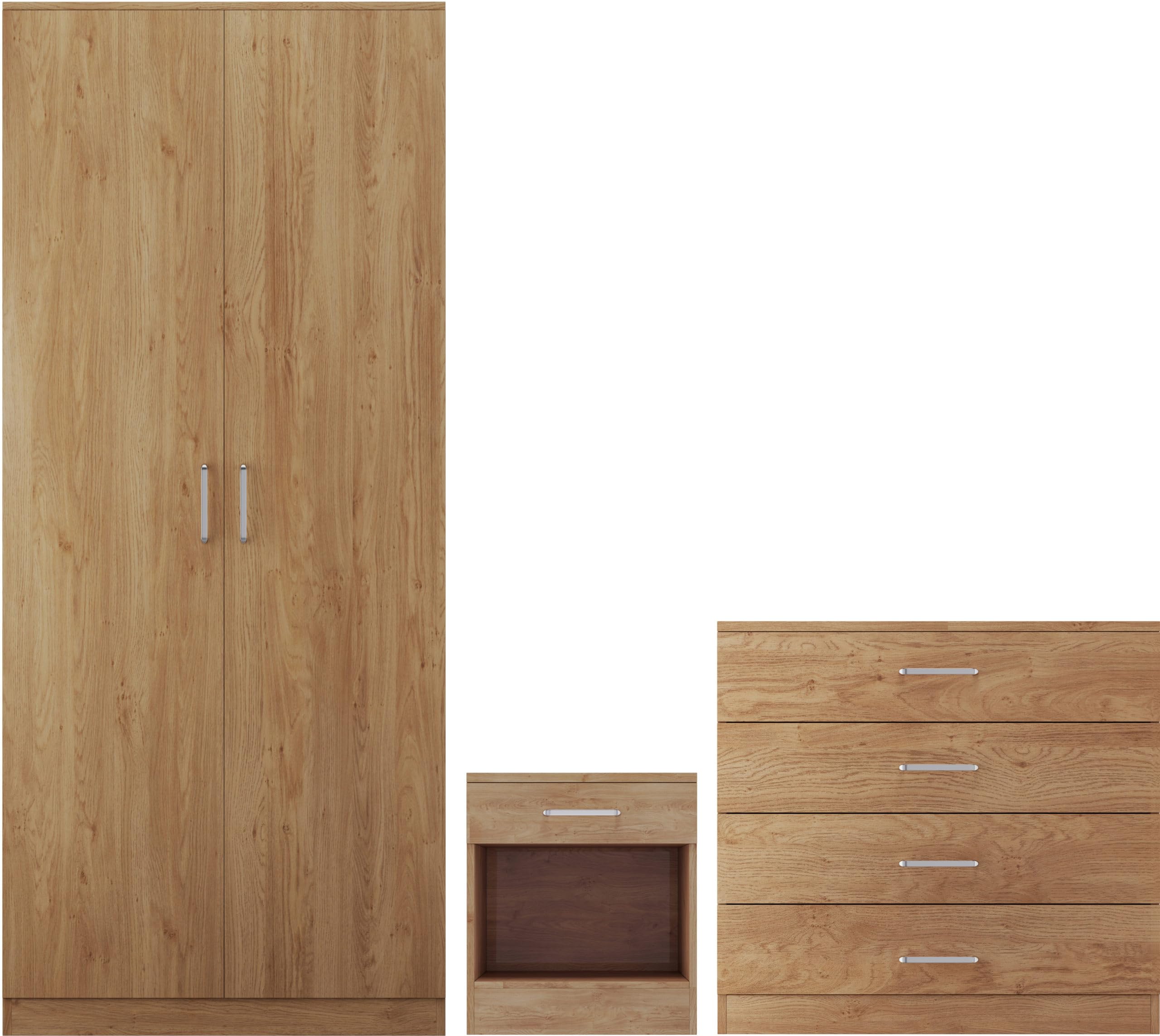 Dakota Trio Children's Bedroom Furniture Set, 3 Piece, Wardrobe, Chest of Drawers and Bedside Table (Oak Effect)