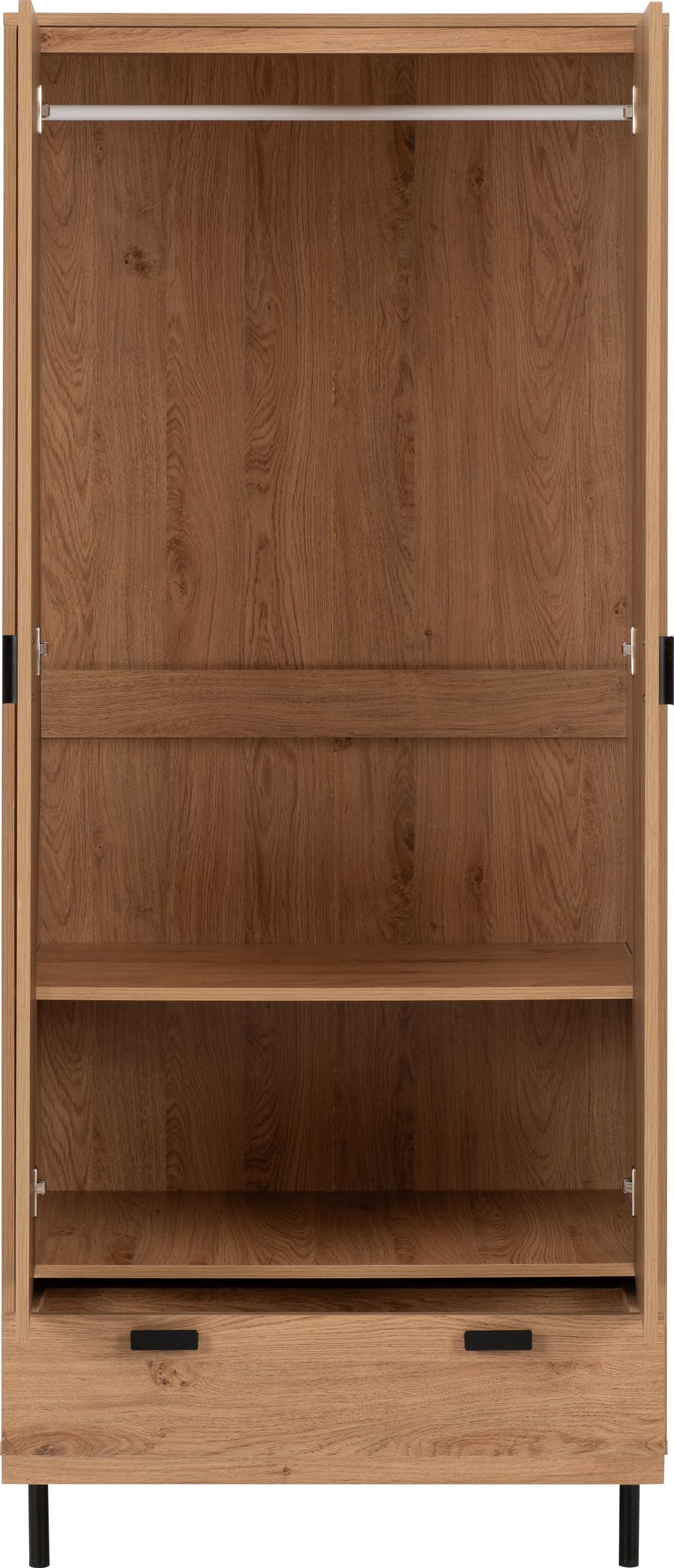 Seconique Leon 2 Door 1 Drawer Wardrobe in Medium Oak Effect
