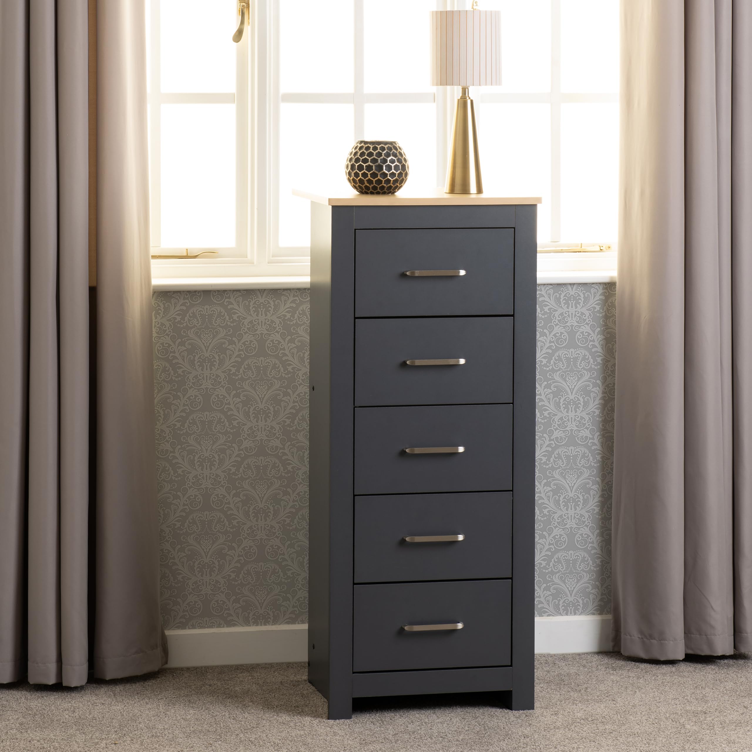 Seconique Portland 5 Drawer Narrow Chest