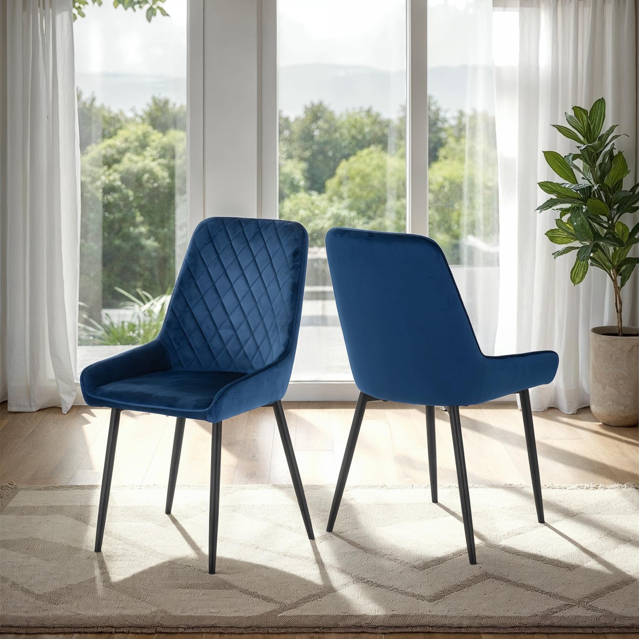 Seconique Avery Dining Chair Set of 2 in Sapphire Blue Velvet