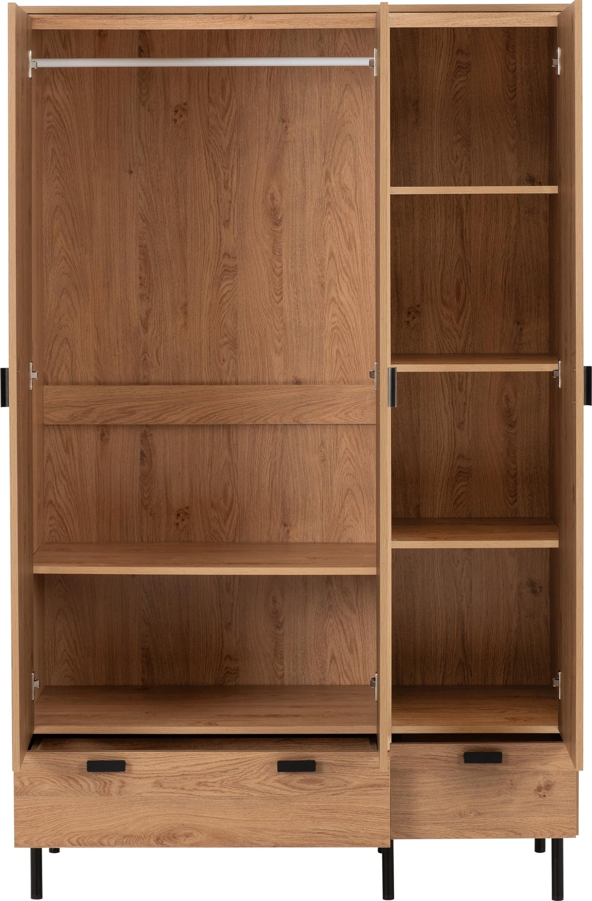Seconique Leon 3 Door 2 Drawer Wardrobe in Medium Oak Effect