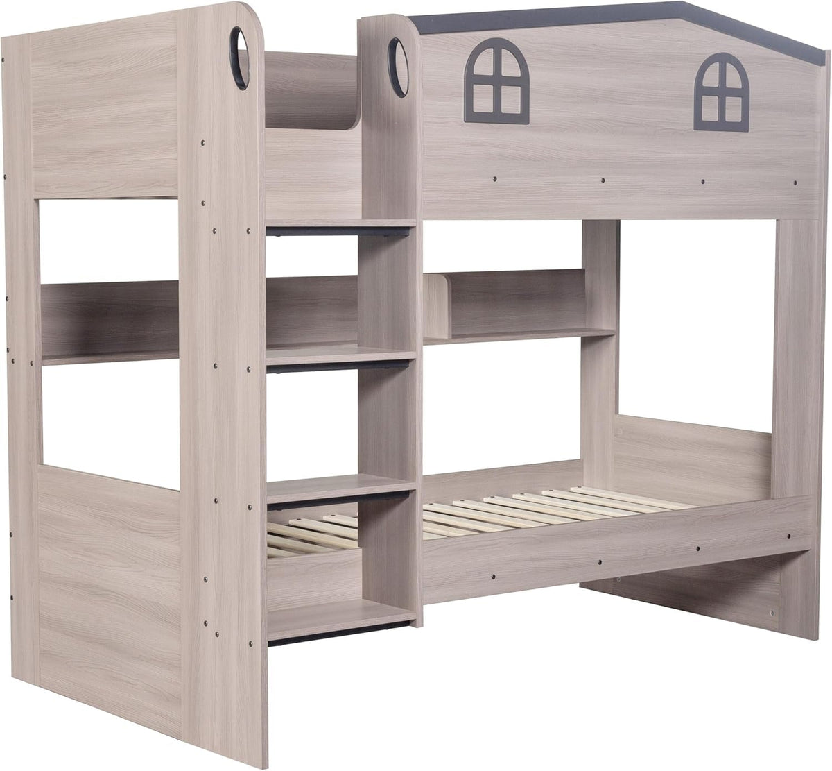 Furniture 321 Children's Hector Bunk Bed Ash Grey With Ladder, Kids Twin Sleeper, Solid Frame, Children's, Single 3 Foot No Delivery To Flats