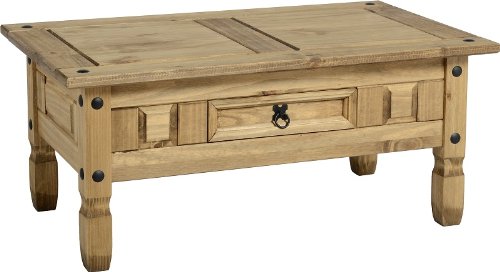 Corona 1 Drawer Coffee Table - Solid Pine - Distressed Waxed Finish