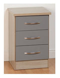 Xpress Delivery Nevada 3 Drawer Bedside in Grey Gloss and Light Oak Effect Veneer