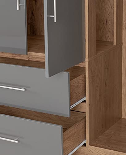 Furniture 321 Seville 4 Door 2 Drawer Wardrobe Grey High Gloss, Light Oak Effect Veneer (No Delivery To Flats)