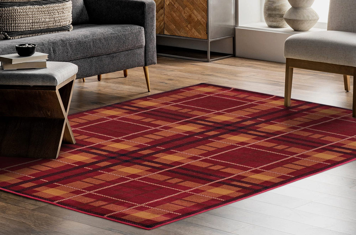 Highland Tartan Rug for Living Room Bedroom Check Quality Rug
