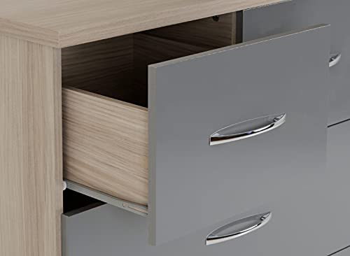 A T Seconique Nevada 5 Drawer Hanging Rail Low Wardrobe in Grey Gloss/Light Oak Effect Veneer