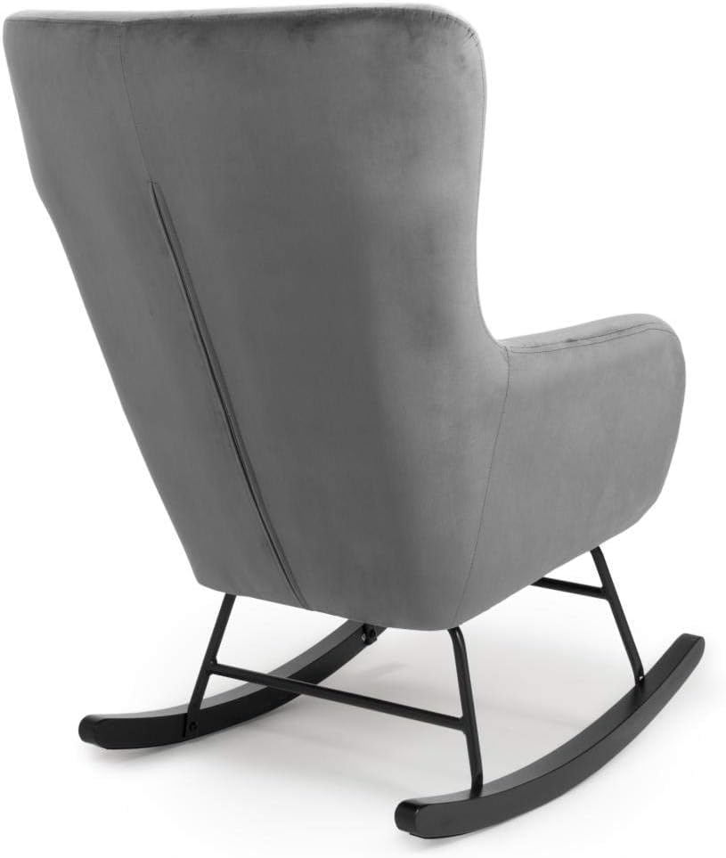 Furniture 321 Shankar Alpine Brushed Velvet Grey Rocking Chair - Metal Frame & Solid Wood Legs