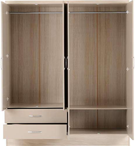 Furniture 321 Nevada 4 Door 2 Drawer Mirrored Wardrobe Oyster Gloss/Light Oak Effect (No Delivery To Flats)