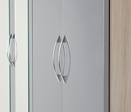 Furniture 321 Nevada 4 Door 2 Drawer Mirrored Wardrobe Grey Gloss, Light Oak Effect (No Delivery To Flats)