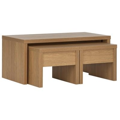 Furniture 321 Nested Coffee Table Set, 3 Pieces, Oak Wood Finish, Modern Design