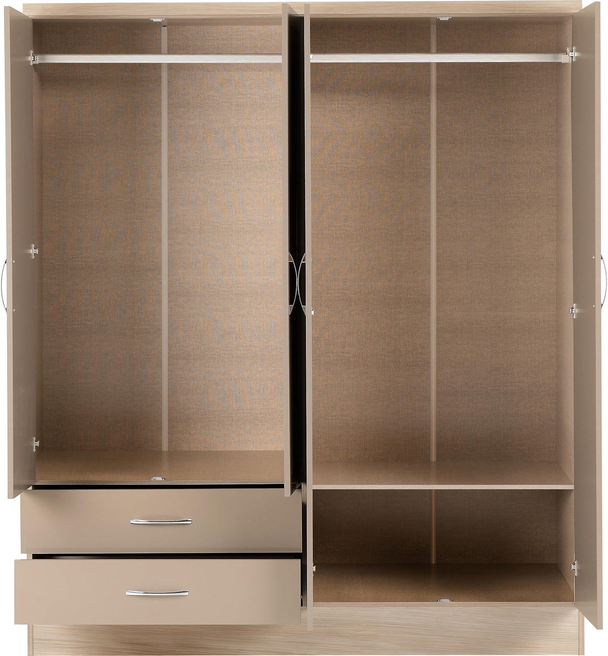 Seconique Nevada 4 Door 2 Drawer Mirrored Wardrobe in 3D Effect Grey