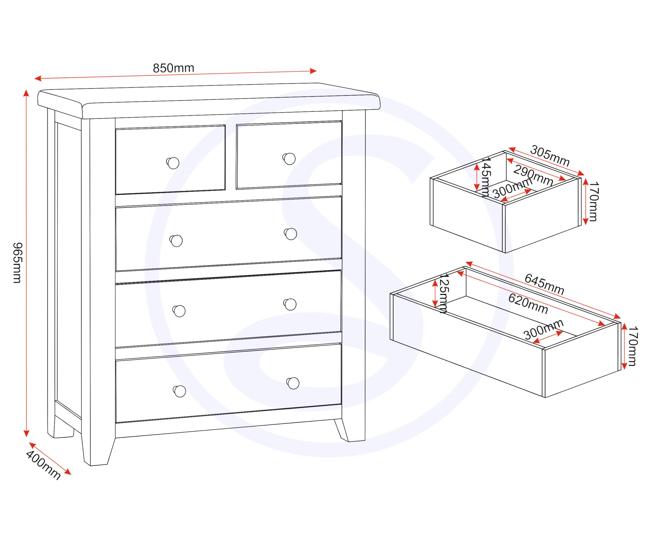 Seconique Windsor 3+2 Drawer Chest
