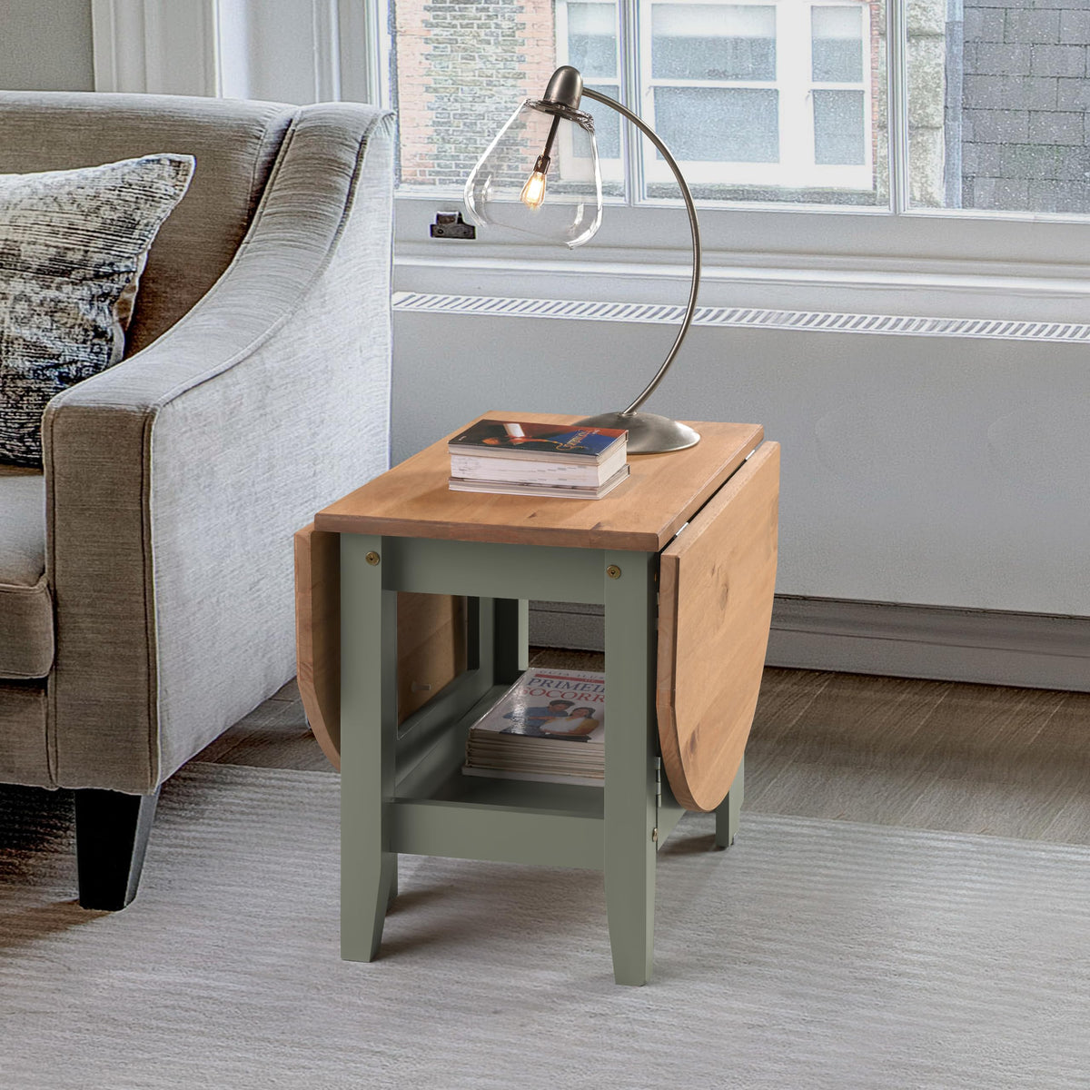 Seconique Santos Drop Leaf Coffee Table in Green/Distressed Waxed Pine