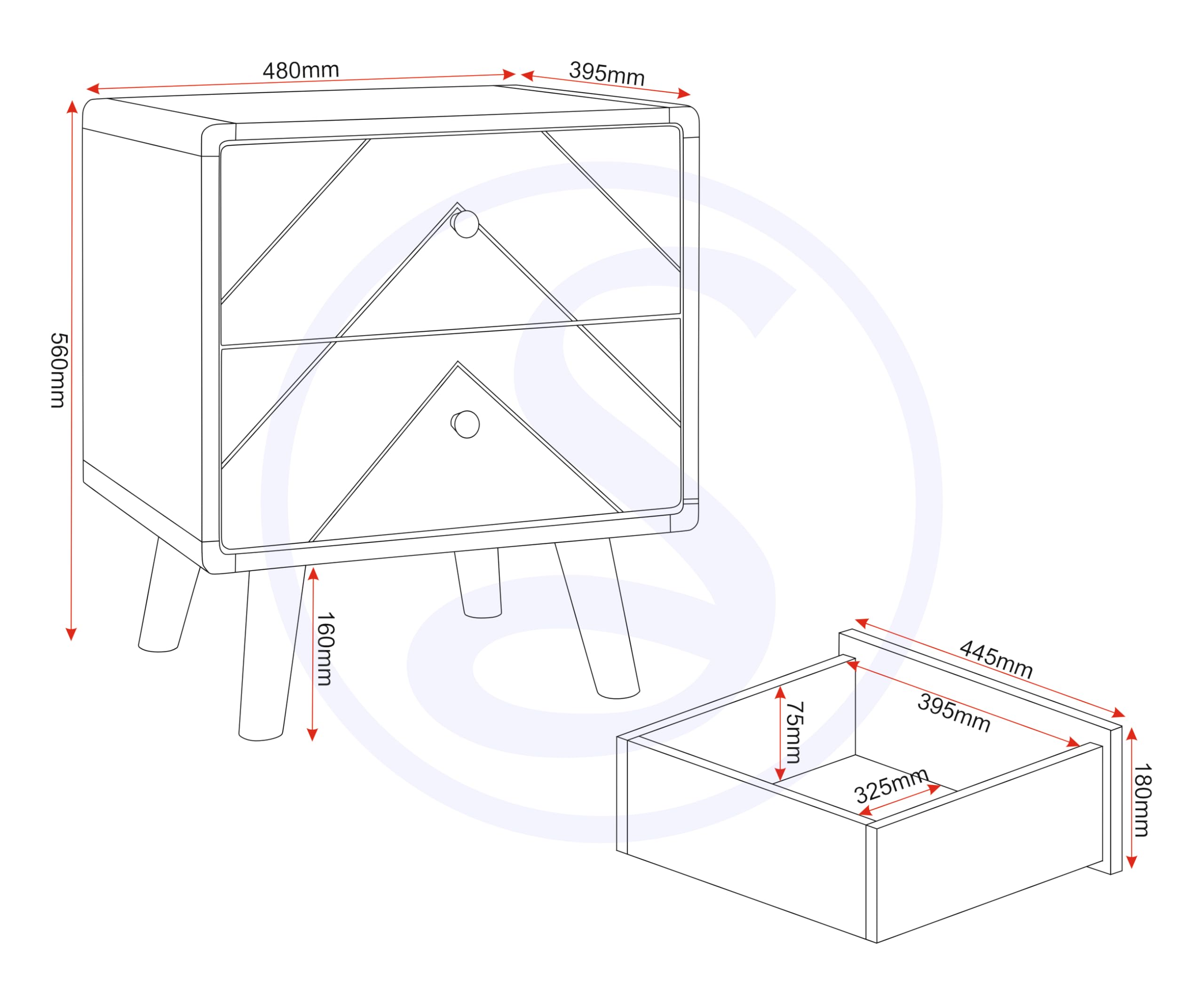 Seconique Dixie 2 Drawer Bedside in Dusty Grey/White