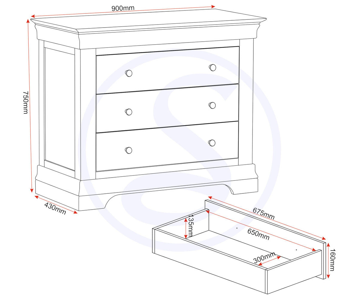 Seconique Bordeaux 3 Drawer Chest