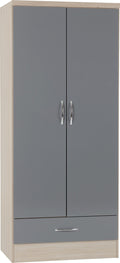 Seconique Nevada 2 Door 1 Drawer Wardrobe, Grey