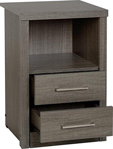 sec Lisbon 2 Drawer 1 Shelf Bedside Cabinet in Light Oak Effect Veneer (Black Wood Grain)