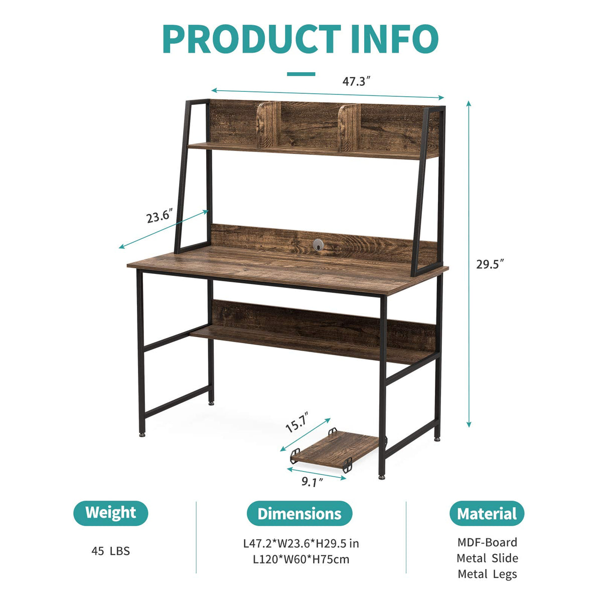 Mecor Computer Desk Study Writing Table for Home Office ，Modern Writing Study Desk with Storage Bookshelf and CPU Stand for Small Spaces, PC Laptop Table Workstation for Home Office
