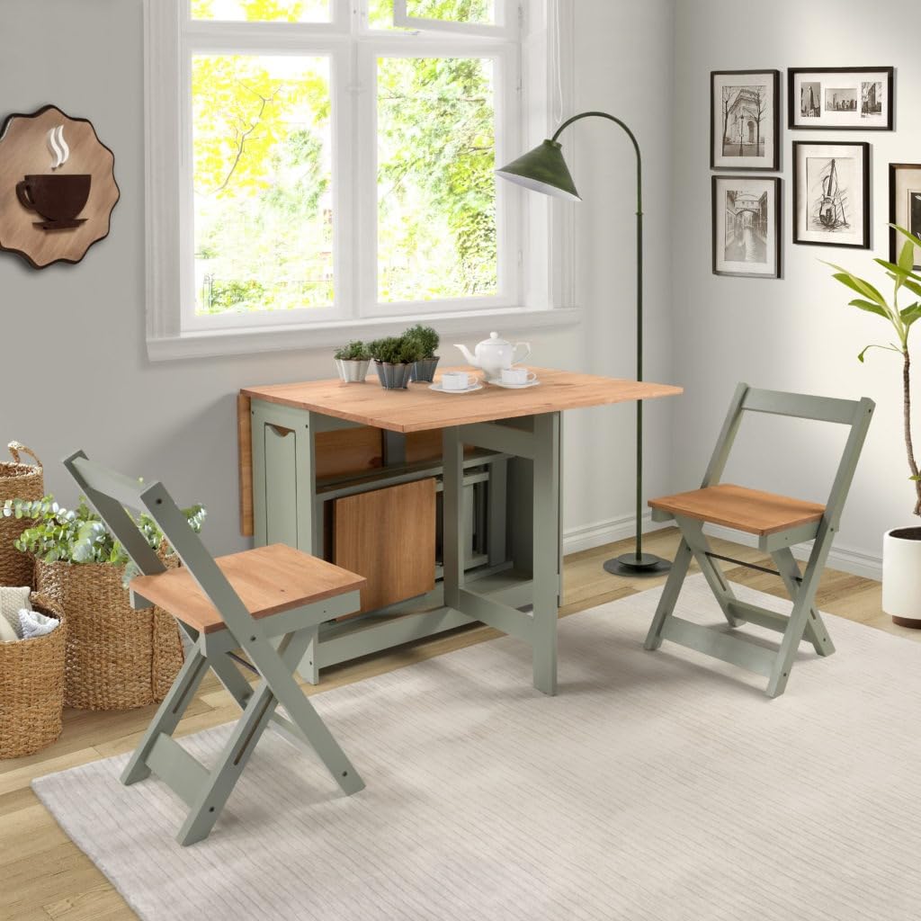 Furniture 321 Space-Saving Santos Folding Drop-Leaf Butterfly Dining Set with 4 Foldaway Chairs