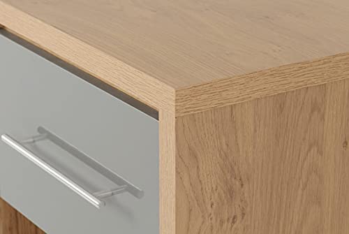 Furniture 321 Seville 1 Drawer Bedside Cabinet Grey High Gloss/Light Oak Effect Veneer