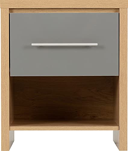 Furniture 321 Seville 1 Drawer Bedside Cabinet Grey High Gloss/Light Oak Effect Veneer