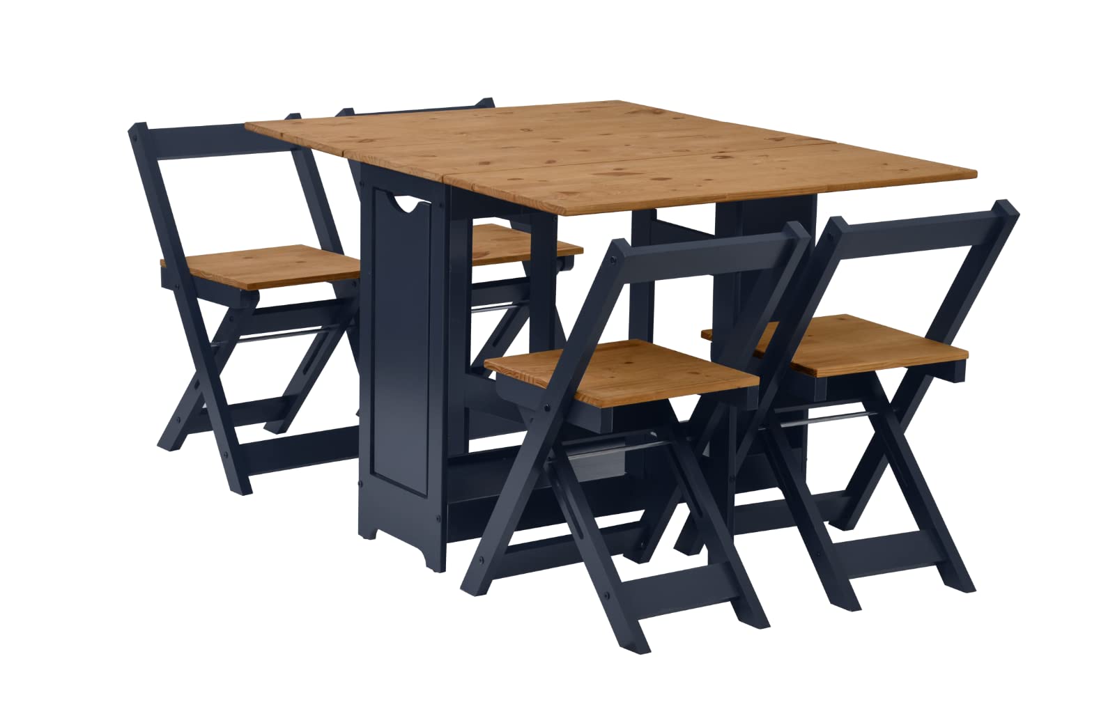 Drop Leaf Dining Table 4 Chairs Extendable Extending Wooden Furniture Small Space Saving Breakfast Pine Top Folding Away Fold Out Kitchen Stools Farmhouse Kitchen Butterfly Dining Set Pine & Blue