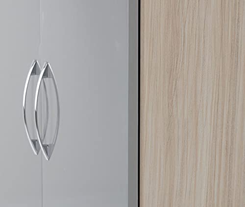 Furniture 321 Nevada 4 Door 2 Drawer Mirrored Wardrobe Grey Gloss, Light Oak Effect (No Delivery To Flats)