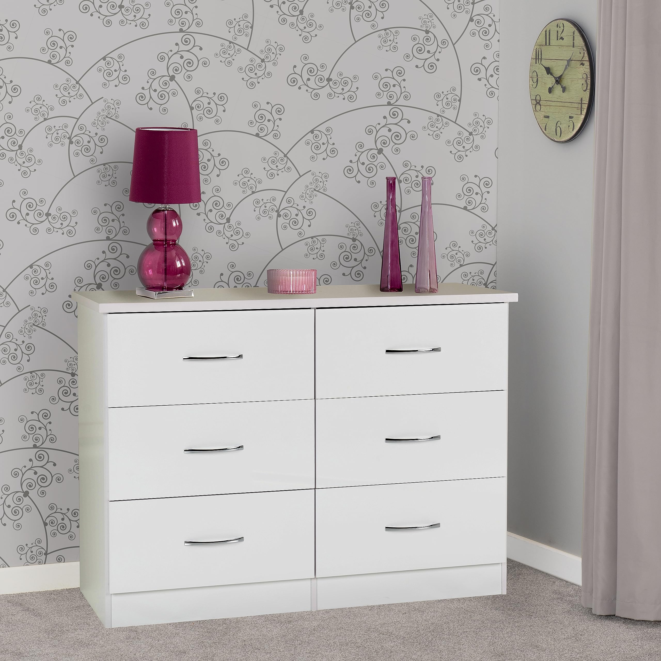 Nevada Chest Of Drawers 6 Drawer With Metal Handle Storage Unit