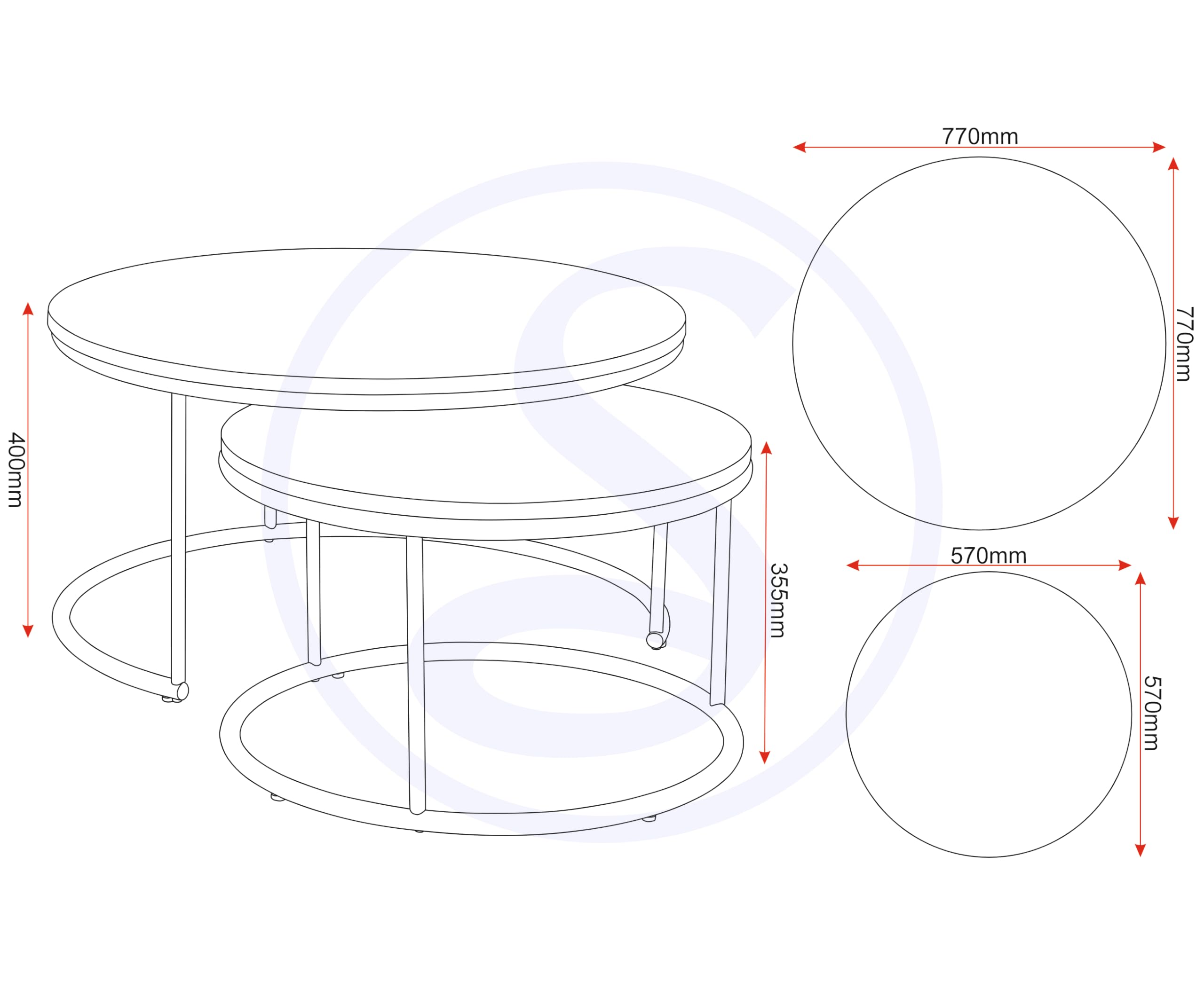Seconique Athens Round Coffee Table Set in Concrete Effect