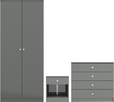 Furniture 321 Denver Trio Children's Bedroom Furniture Set, 3 Piece, Wardrobe, Chest of Drawers and Bedside Table (Grey Gloss)