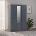 Furniture 321 Dakota 3 Door 2 Drawer Mirrored Wardrobe with Hanging Rail | Dark Grey & White | Bedroom Storage